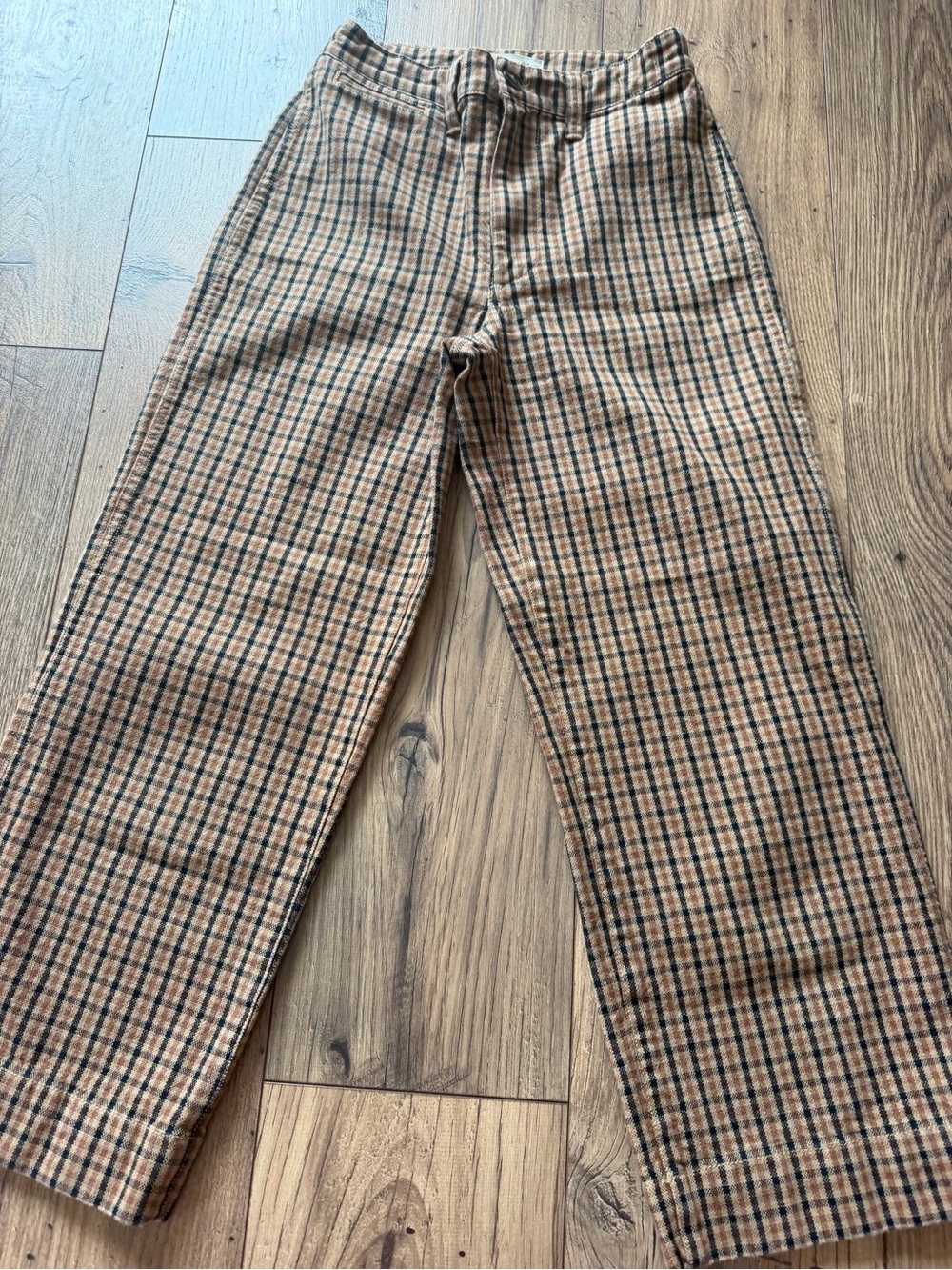 Madewell Slim Emmett Wide-Leg Crop Pants Plaid Brown Tan Size 24 EUC